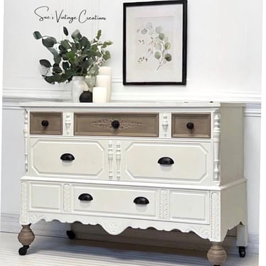 Available Beautiful White Vintage Dresser Entry Table Buffet Table (Please Read Description) 