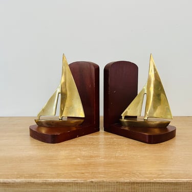 Vintage Brass Sailboat Bookends by Enesco circa 1981 