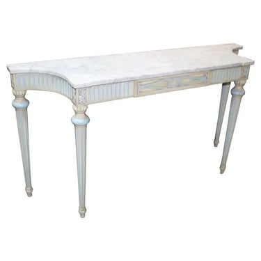 Superb French Louis XVI Style Marble Top Blue and White Console Table