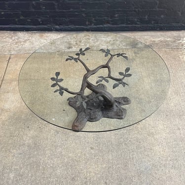Vintage Bronze Tree Sculpture Coffee Table with Glass Top, c.1960’s 