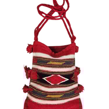 1970s Red Wool Mexican Hippie Shoulder Bag I Purse I Fringe Pom Poms 