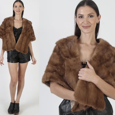 60s Autumn Haze Mink Stole, Real Fur Wrap, Vintage Mother Of The Bride Shawl, One Size Fits All 