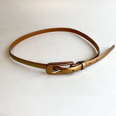 Gold Embossed Leather Skinny Belt, sz. Large