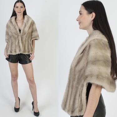 60s Blonde Pearl Mink Stole, Womens Large Fur Bolero, Mother Of The Bride Cape 