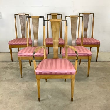 Mid-Century Highback Burl Dining Chairs by JL Metz- Six 