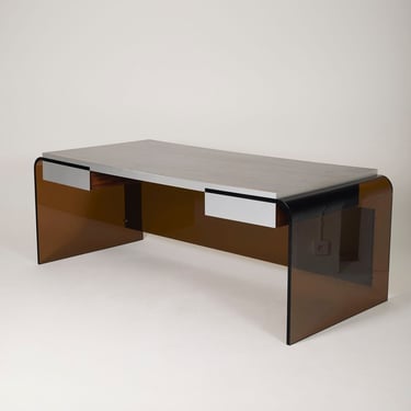 BUREAU EN ÉBÈNE ET PLEXIGLAS FUMÉ, 1970s