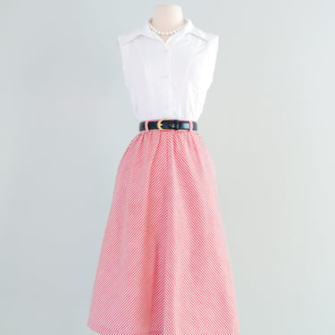 Perfect 1970's Red Chevron Striped Cotton Skirt / Sz XS