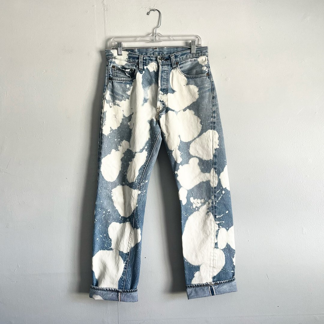 Vintage 80s Levis 501 Redline Selvedged Jeans Bleach Stains Vintage 80s Levis 501 Redline Selvedged Jeans Bleach Stains