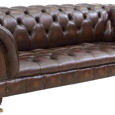Sofa, Leather, Brown, English Chesterfield Style, Nailhead, Rolled Arms, Tufted!