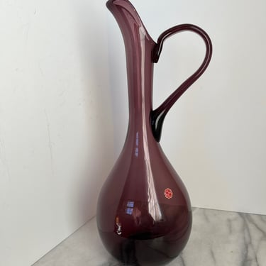Vintage Purple Amethyst Italian Art Glass Pitcher Vase - Mid Century Lilac Lavender Glass 