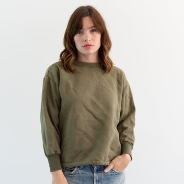 Vintage French Faded Olive Green Crew Sweatshirt | Cozy Fleece | 70s Made in France | FS111 | M L | 