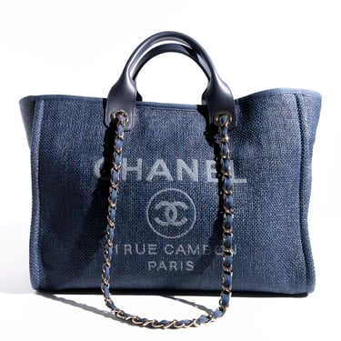 CHANEL Navy Canvas Deauville Tote Bag