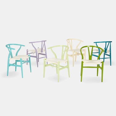 Hans Wegner grouping of six various colored CH24 Wishbone Chairs for Carl Hansen, Denmark