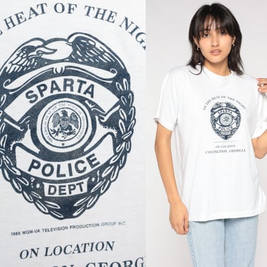 Sparta Police Department Shirt 90s Covington Georgia T-Shirt Cop Badge Graphic Tee Single Stitch White Vintage 1990s Screen Stars Medium 
