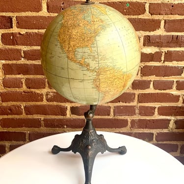 Antique Rand McNally 12 in 1920s Terrestrial World Globe w/ Clawfoot Base 