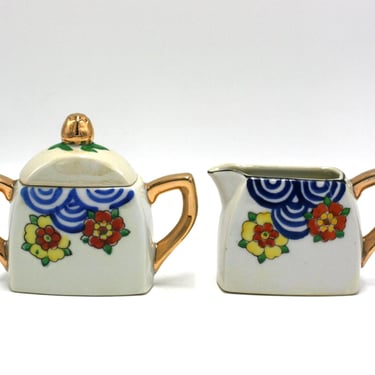 vintage Art Deco Cream and Sugar Set Made in Japan 