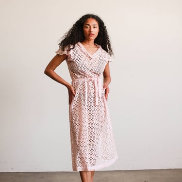 1930s Blush Pink Cotton Eyelet Dress 