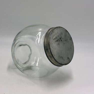 vintage Glass Jar Container with Metal Lid 