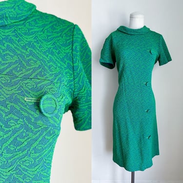 Vintage 1970s Green Double Knit Poly Dress / M 