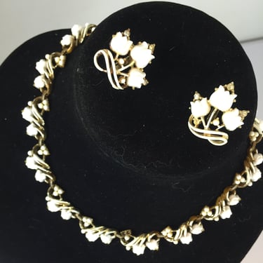 A Season of the Lily - Vintage 1950s Coro White Lily of the Valley Earrings/Necklace Demi Parure Set 
