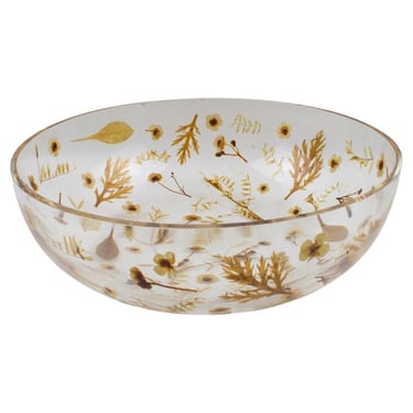 Italian Resin Bowl Centerpiece with Leaves and Flowers Inclusions, circa 1970
