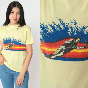 Vintage 80s Jobe Waterski T-Shirt Yellow Graphic Tee Short Sleeve Retro Sportswear Single Stitch Waterskiing Sports Hanes Medium 