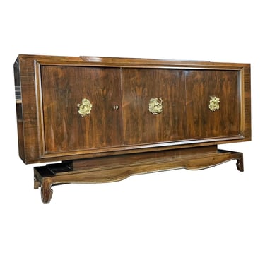 Early 20th Century French Monumental Art Deco Buffet Sideboard Cabinet Credenza Featuring Brazilian Rosewood and Gilt Reliefs 