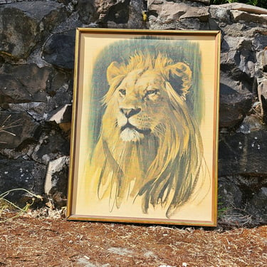 Mid Century Lion Painting Wall Decor 
