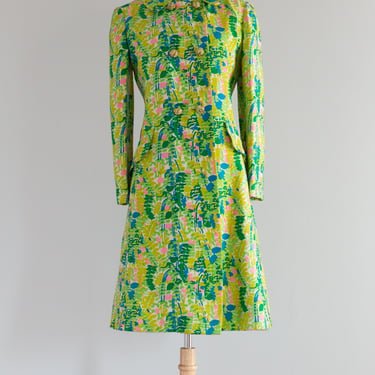 Fabulous 1960's Impressionist Silk Coat &amp; Dress Set By Abe Schrader / ML
