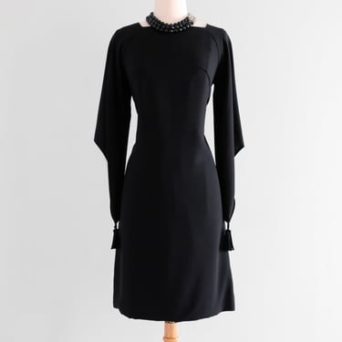 Perfect 1960's Black &amp; While Tassel Sleeve Cocktail Dress / Sz SM
