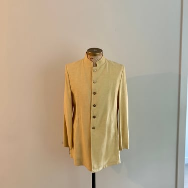 Vintage 1970s Silton California yellow slubbed linen Nehru style jacket-size L 