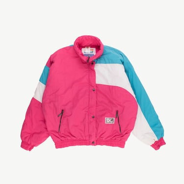 80s Rodeo ski jacket in pink and blue, womens vintage skiwear - Small 