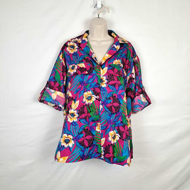 Vintage 90s Tropical Cuffed Shirt 