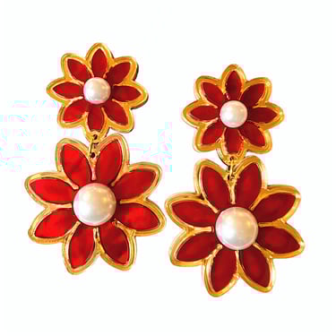 Sample Sale Red Daisy Dangle Earrings