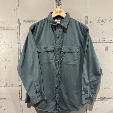 1960s Vintage Blue Bell Work Shirt button up Combed Cotton Green Faded Distressed Large 