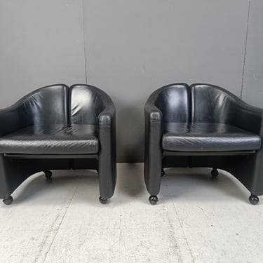 PS142 Easy Chairs by Eugenio Gerli for Tecno, 1970s - mid century modern armchairs - vintage black leather armchairs- vintage lounge chairs 