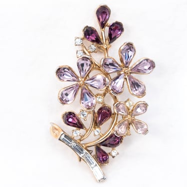 Trifari Purple Rhinestone Flower Brooch