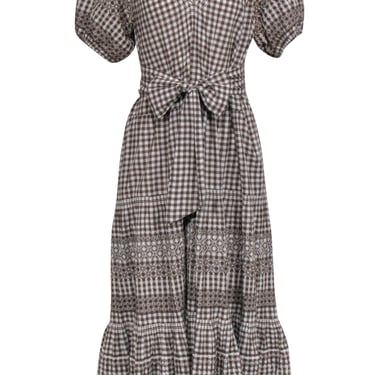 The Great - Brown &amp; White Gingham Puff Sleeve Maxi Dress Sz 12