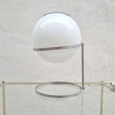 Mid Century Glass Table Lamp / Vintage Bedside Lamp / Desk Lamp / Glass Metal Lamp / Globe Glass Light / Space Age Lighting / Italy / '70s 