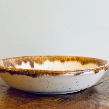 McCoy Greystone Bowl | Cream and Brown Spatter Brown Drip Stoneware 1950s 1960s | Soup Bowl 