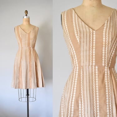 Vogue Paris Original summer dress, cotton 1960s dress, beige cotton dress, vintage sundress 