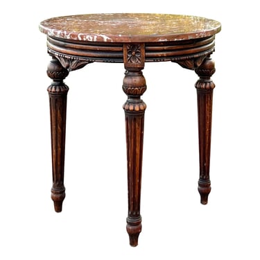 Vintage Late 19th Century Marble Top Carved French Accent Table 