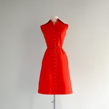 1960's Blood Orange Linen Dress By Shannon Rogers / SM