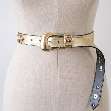 Vintage Western Studded Rhinestone Rockstar Gold Leather Belt | Leatherock | 25"-29" Waist | 100% Genuine Leather | Cowgirl Cowboy Sudded 