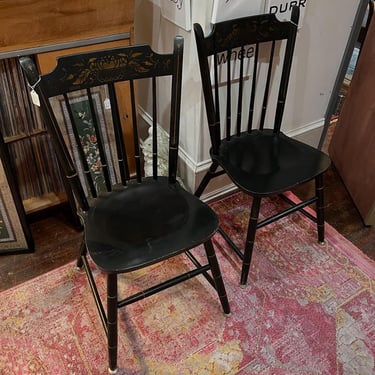 Two Hitchcock style chairs, 4 available. 17” x 15.5” x 36” seat height 17” 