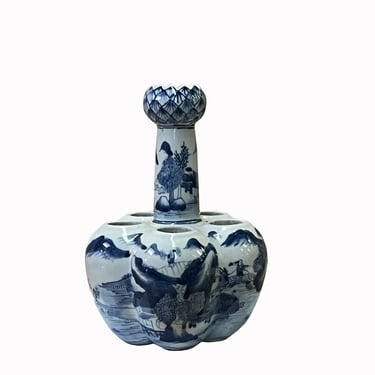 Chinese Blue White Porcelain Scenery "Garlic Head Shape" Vase ws2568E 