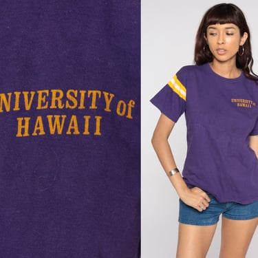 University Of Hawaii Shirt 80s University Hawaii Tshirt Purple Striped College Shirt Graphic T Shirt Retro Tee Vintage Medium 