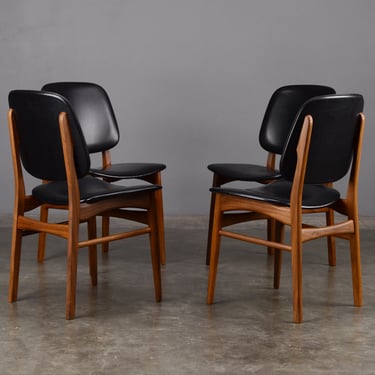 4 1960s Danish Modern Dining Chairs Black Faux Leather and Afromosia 