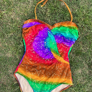 VTG 80s Carol Wíor Rainbow Swimsuit 