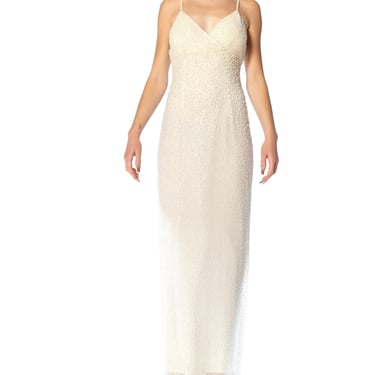 1980S Cream Silk Chiffon Pearl Beaded Gown 